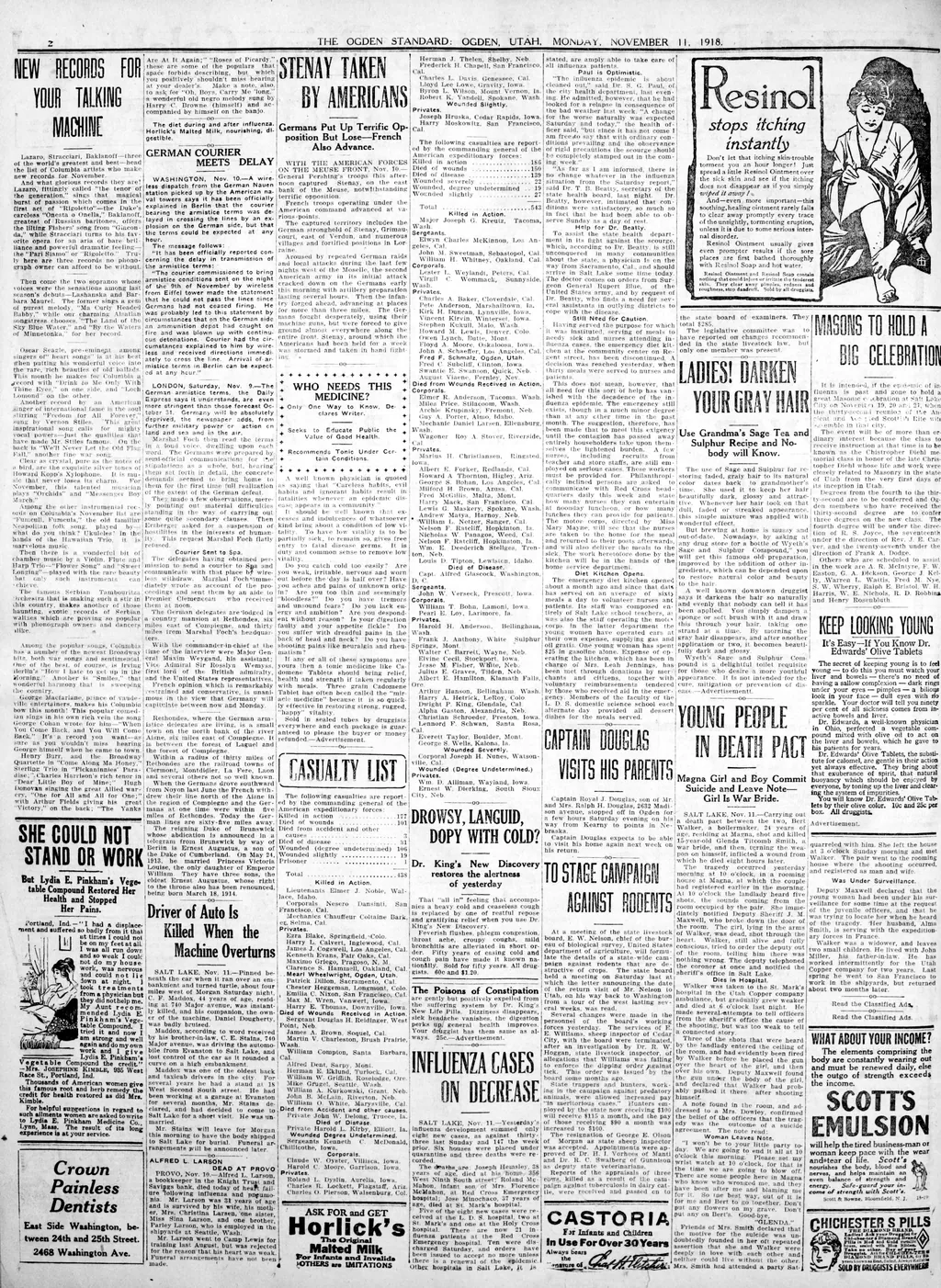 Page 2: local news, records for your talking machine, advertisements.
