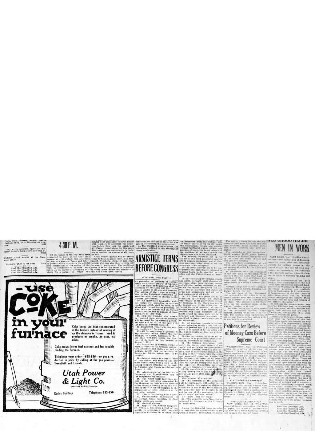 Page 7: partly preserved. Local news and an ad for coke for the furnace.